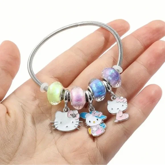 💚💗💙💜 Hello Kitty Stretch Bangle Charm Bracelet - Picture 4 of 5